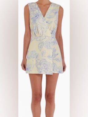 Amanda Uprichard Floral Print Mini Skort Romper/Cream & Pale Blue: Size L
